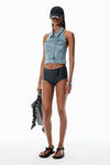 Alexander Wang vintage bleach blue top all'americana in denim blu scolorito