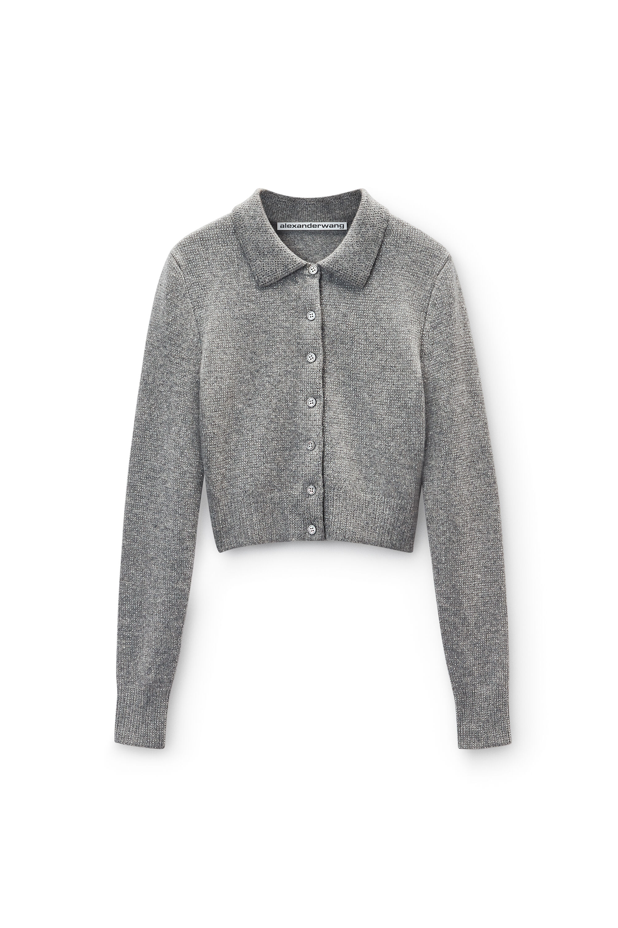 Grey Wool-Blend Hotfix Polo Cardigan in HEATHER GREY | alexanderwang®