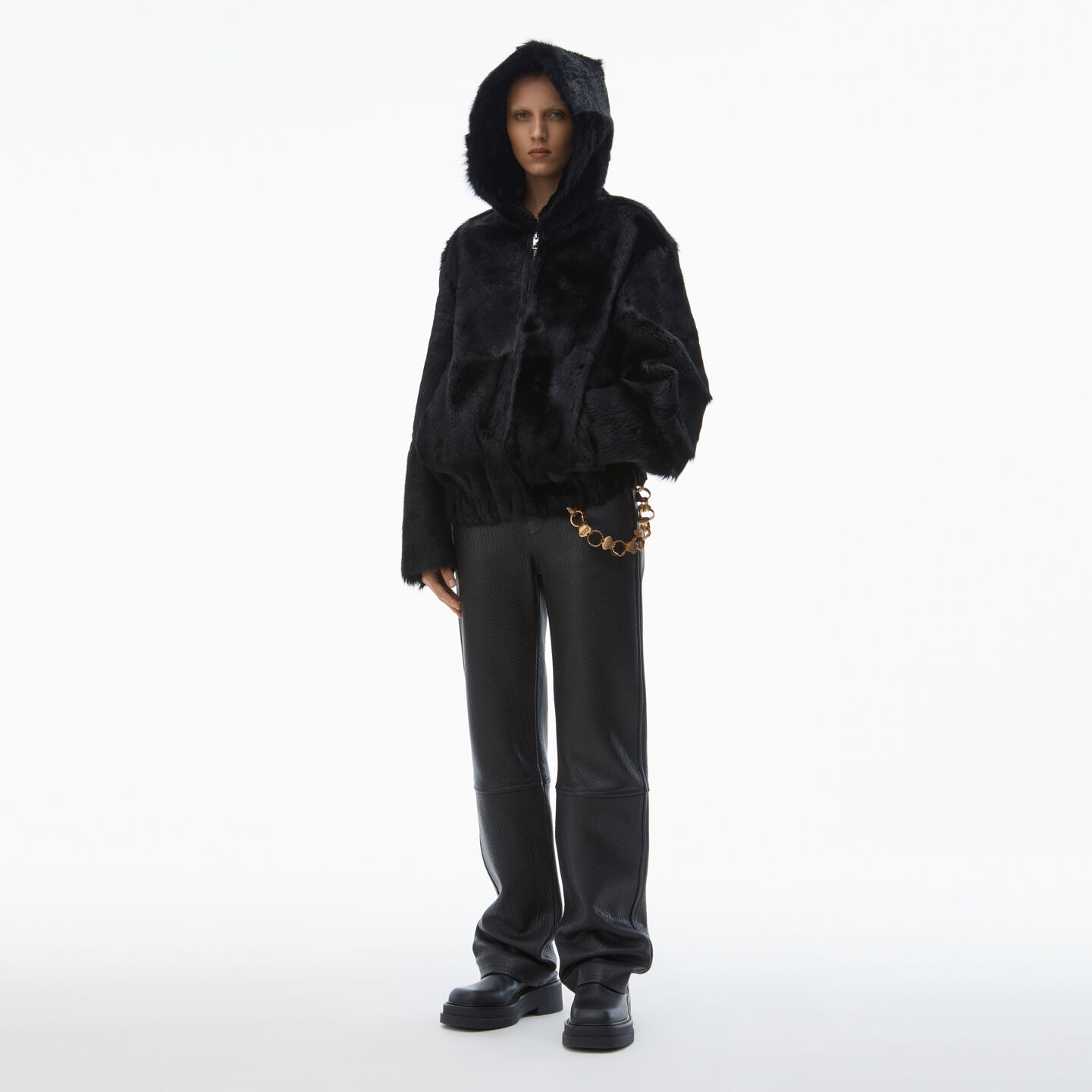 Alexander Wang Zip-up Hoodie In Calf Hair In Black