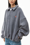 alexander wang zip polo sweatshirt in classic terry graphite