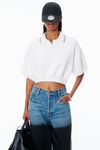 Alexander Wang white cropped cinched cotton polo