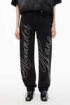 Alexander Wang grey aged ez mid rise jeans in crystal hotfix logo