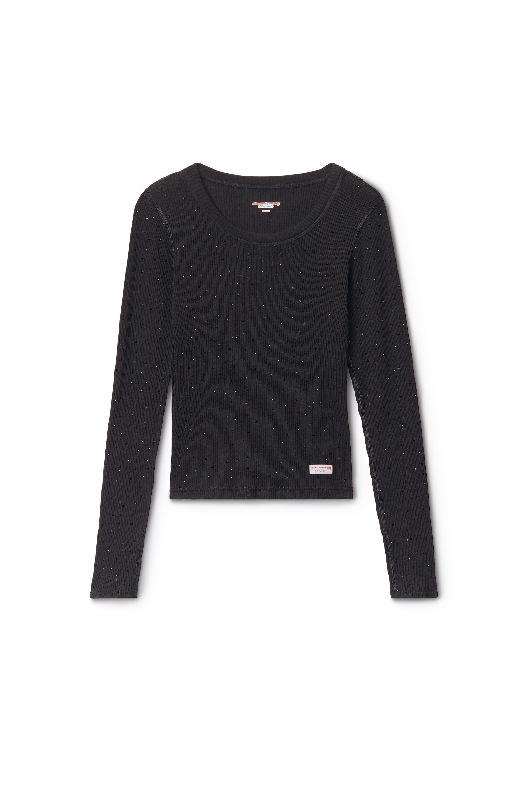 Crystal Hotfix Long Sleeve Crewneck Tee in BLACK | alexanderwang®