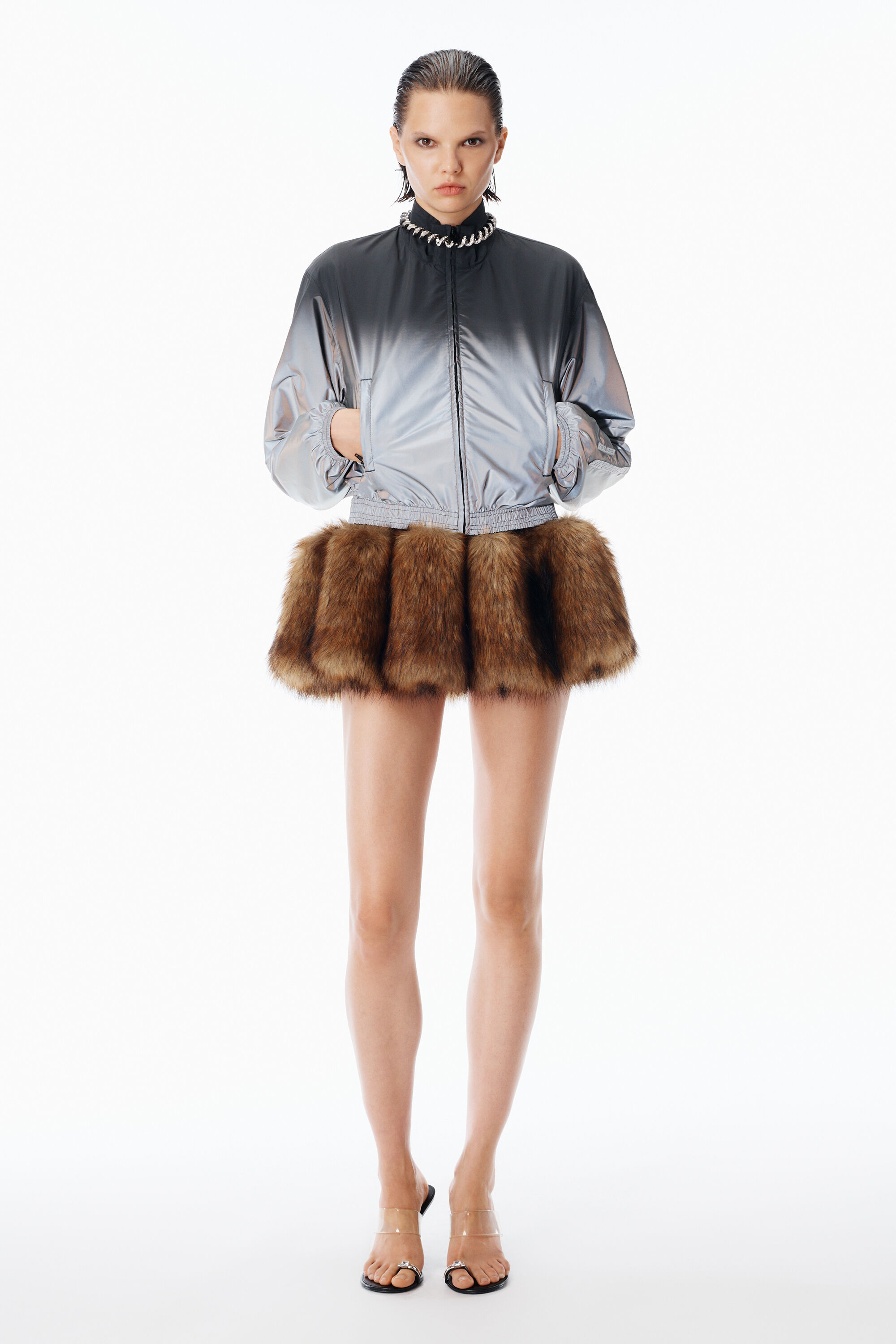 Reflective Track Jacket Shrunken in SILVER/BLACK | alexanderwang®