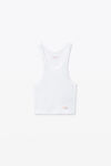 Alexander Wang white crystal hotfix cropped racer tank tee