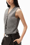 alexander wang collarless vest in herringbone tailoring grey/black
