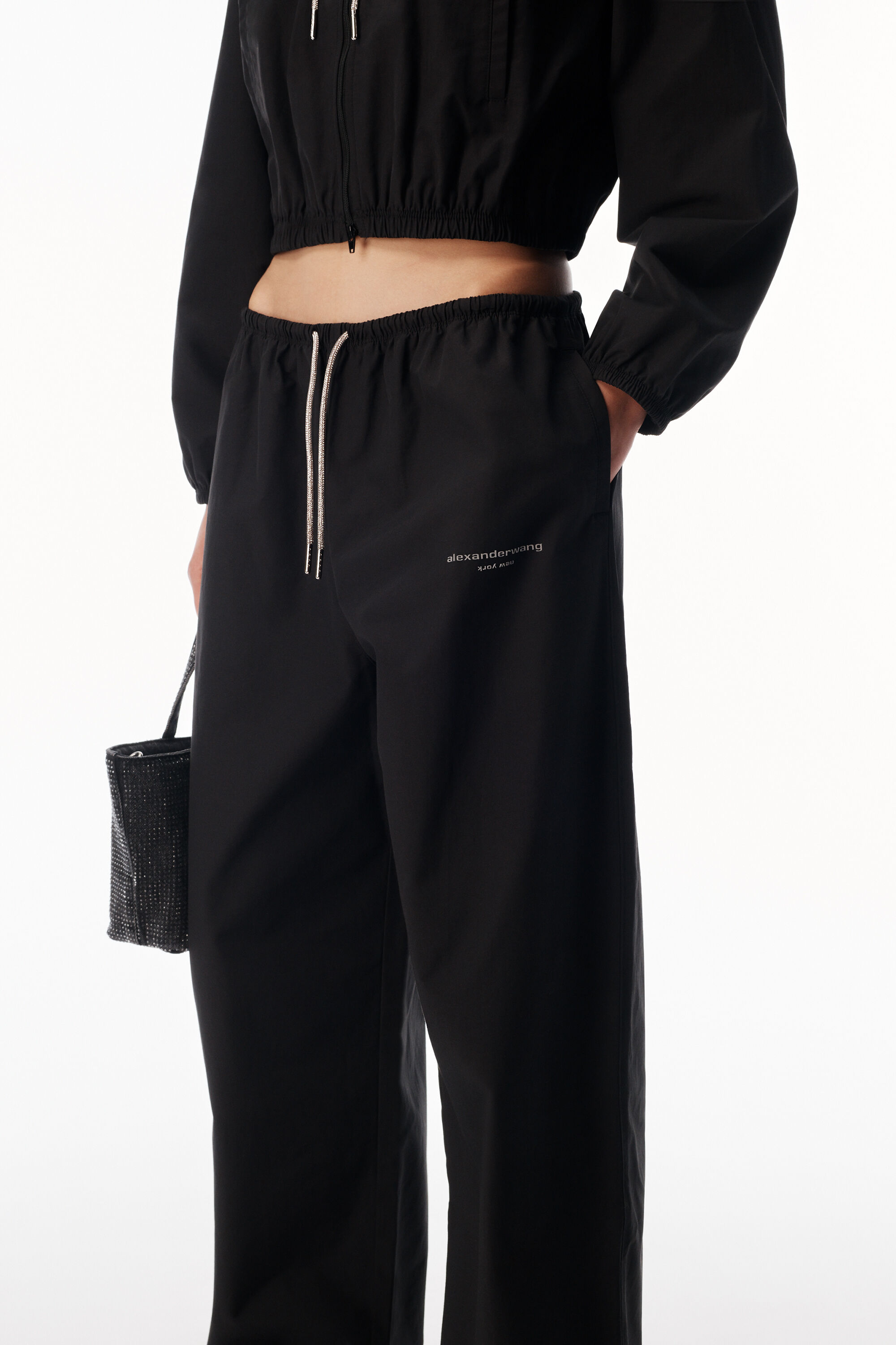 Mid-Rise Track Pant with Crystal Drawcord in BLACK | alexanderwang®