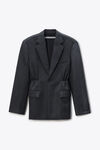 Alexander Wang black/charcoal 羊毛斜纹布加大款西装外套