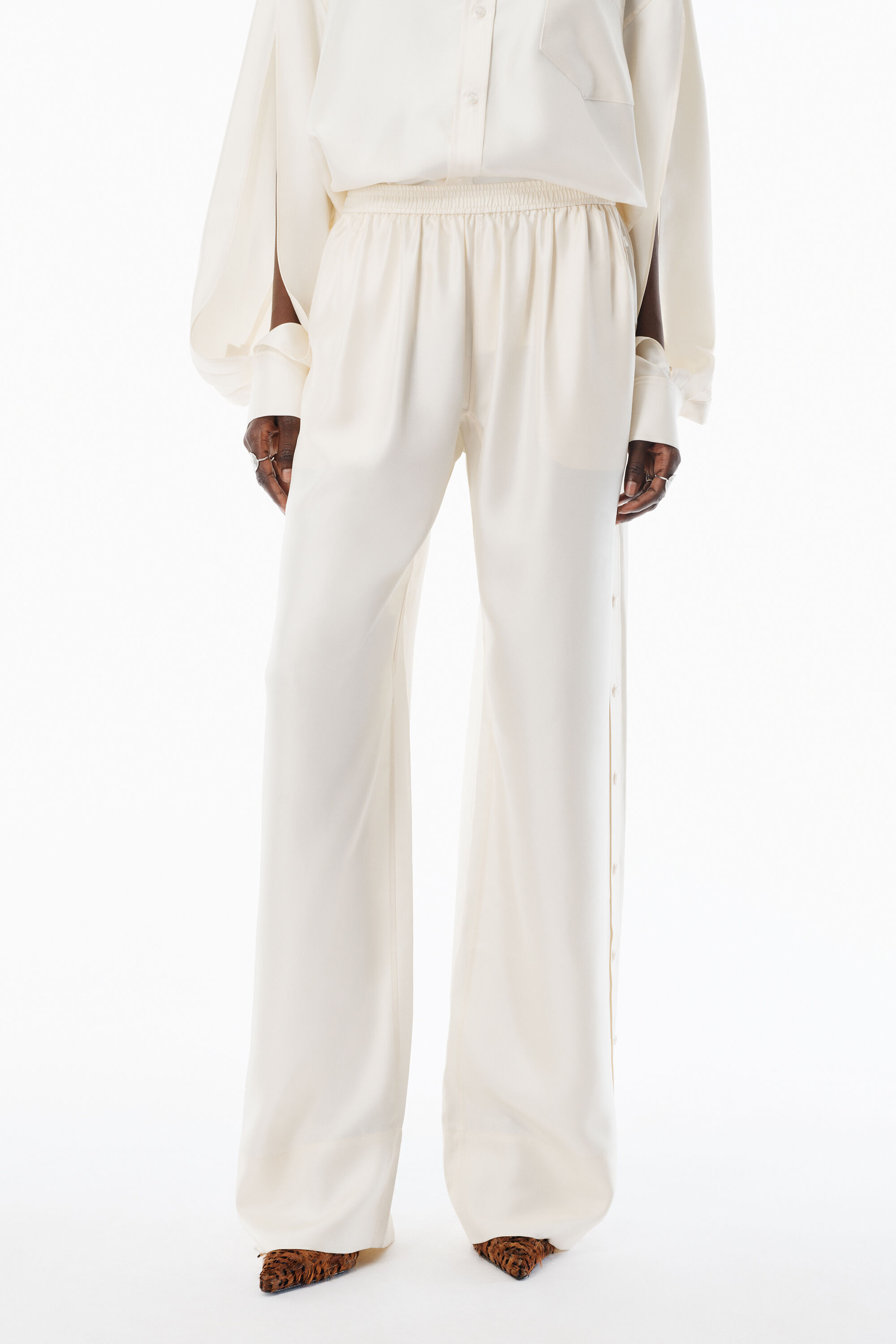Ivory Heavy Silk Side Placket Pant in IVORY | alexanderwang®