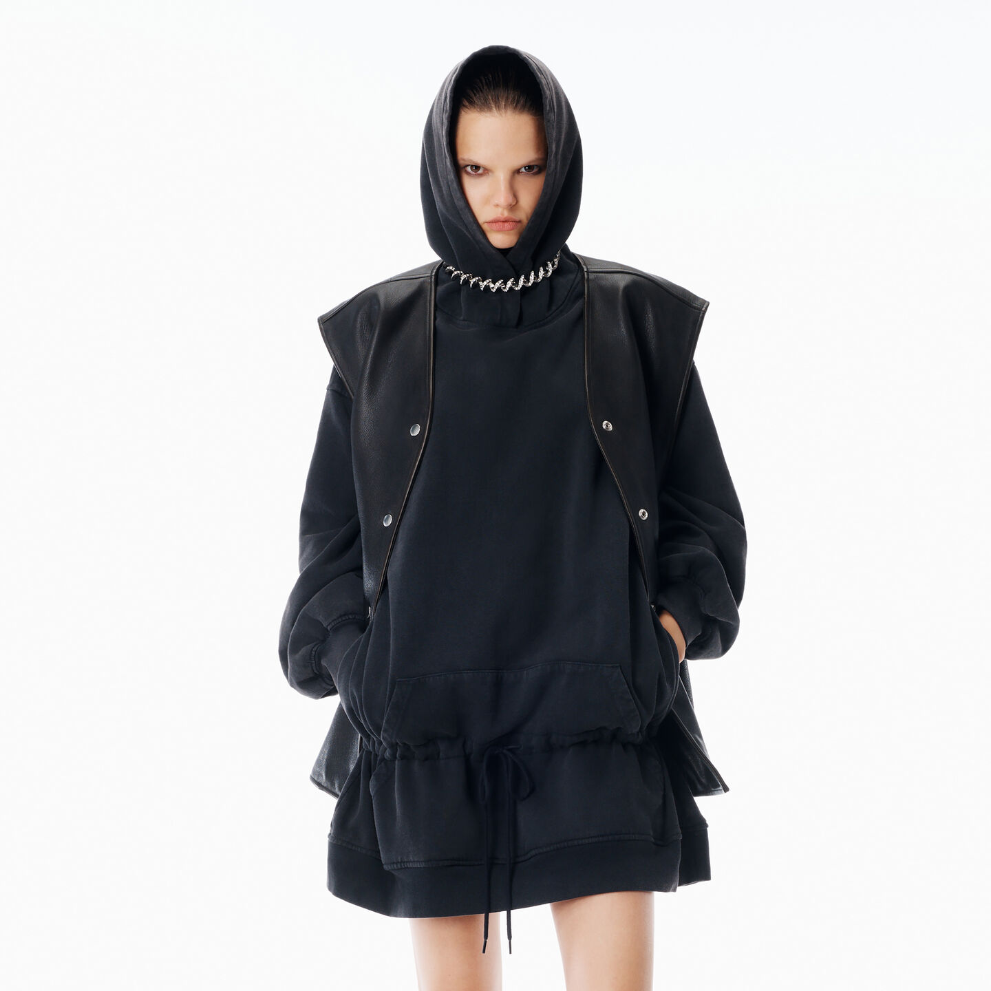 Alexander Wang Dropped Waist Hoodie Dress In Black