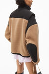 alexander wang nylon combo jacket in plush double fleece camel/black