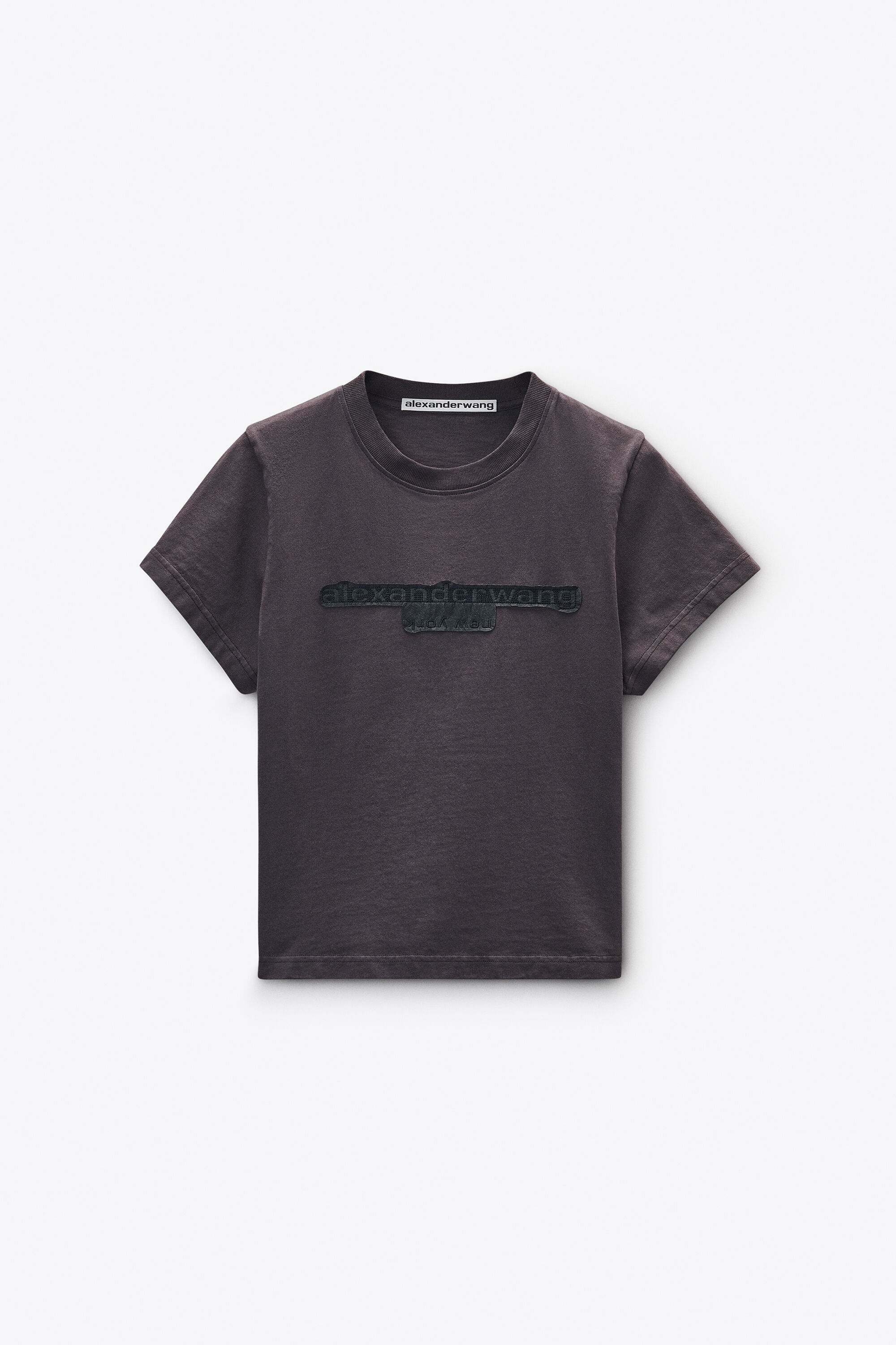 blue shrunken cotton tee with logo in WASHED BLUE INK | alexanderwang®