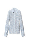 alexander wang smocked striped shirt in cotton poplin white/blue