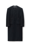 Alexander Wang black/charcoal collarless coat in double tweed wool