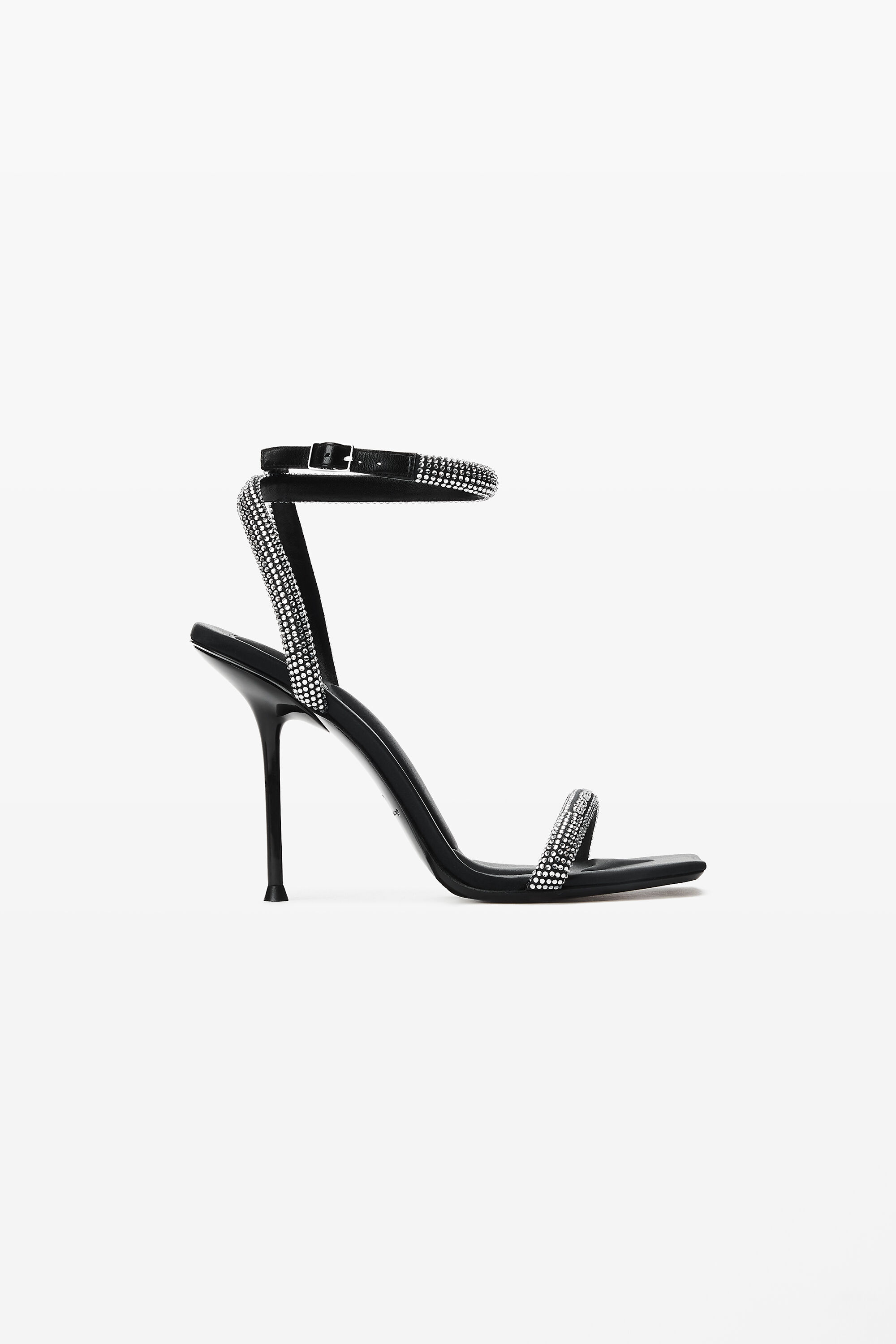 あ*か様 Her lip to Crystal Lace-Up Ankle Bo JULIE CRYSTAL ANKLE STRAP SANDAL in BLACK/SILVER | alexanderwang®