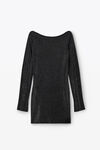 Alexander Wang black clear bead hotfix boatneck minidress in long sleeve