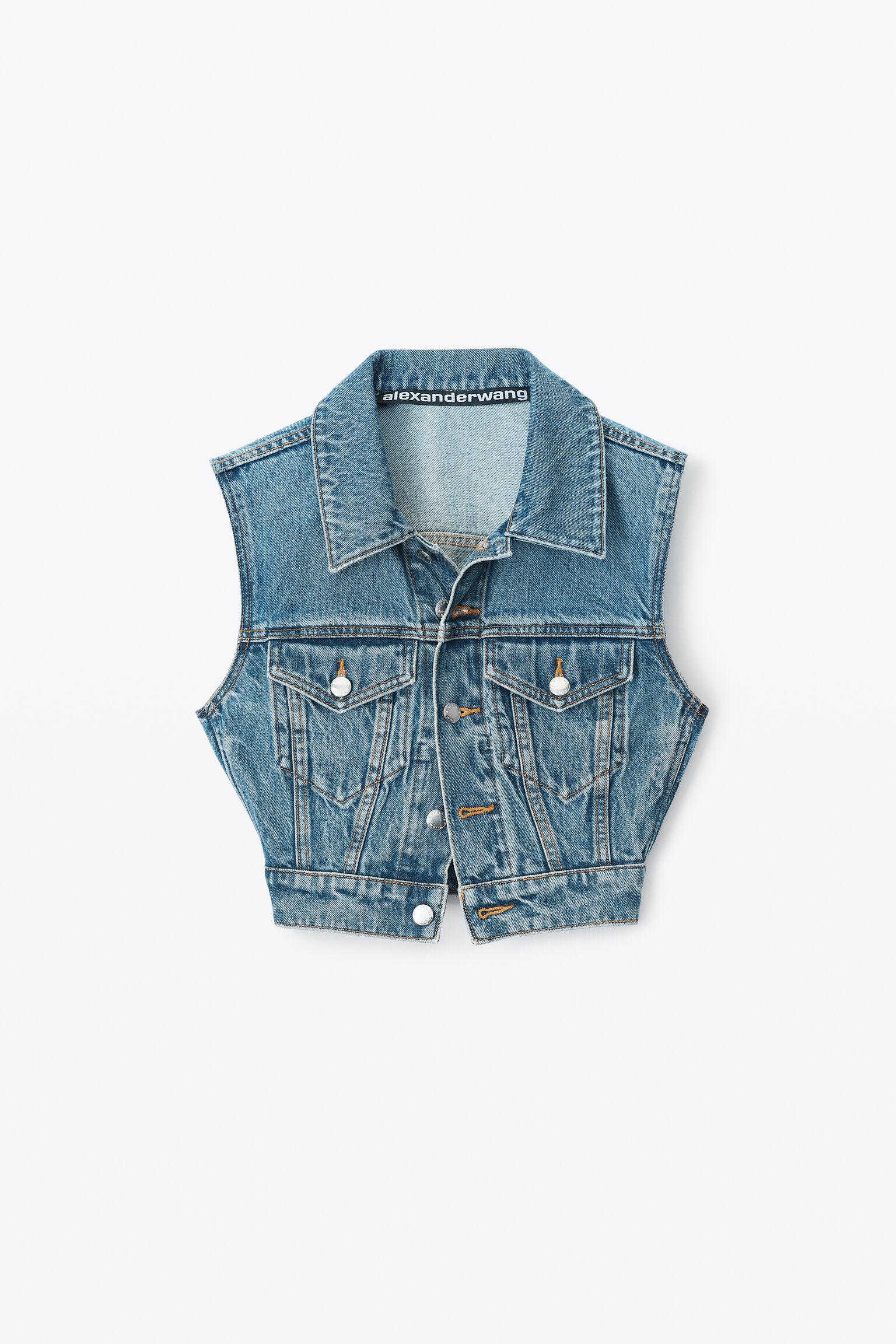SHRUNKEN TRUCKER VEST IN DENIM in VINTAGE MEDIUM INDIGO  