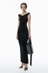 Alexander Wang black ruched wide v-neck maxi dress