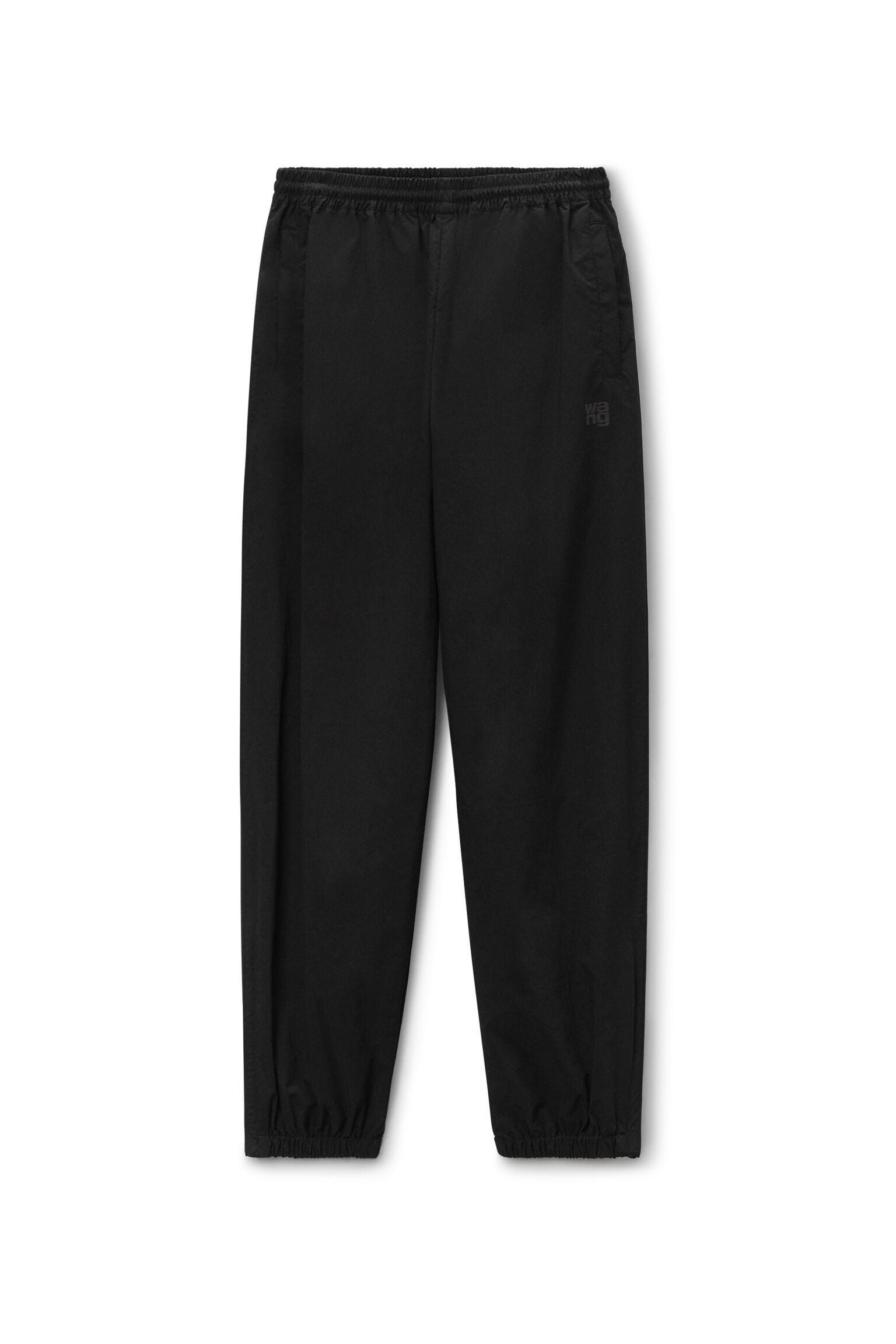 Piped Track Pants in Cotton Twill in BLACK | elastic waistband 