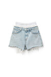 alexander wang logo elastic brief layer short in denim  pebble bleach