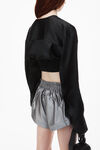 Alexander Wang black cropped v-neck blouse in satin jersey