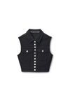 cropped trucker vest in comfort-stretch denim