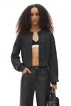 Alexander Wang charcoal cardigan à maille torsadée en laine bouillie avec perles transparentes thermocollées