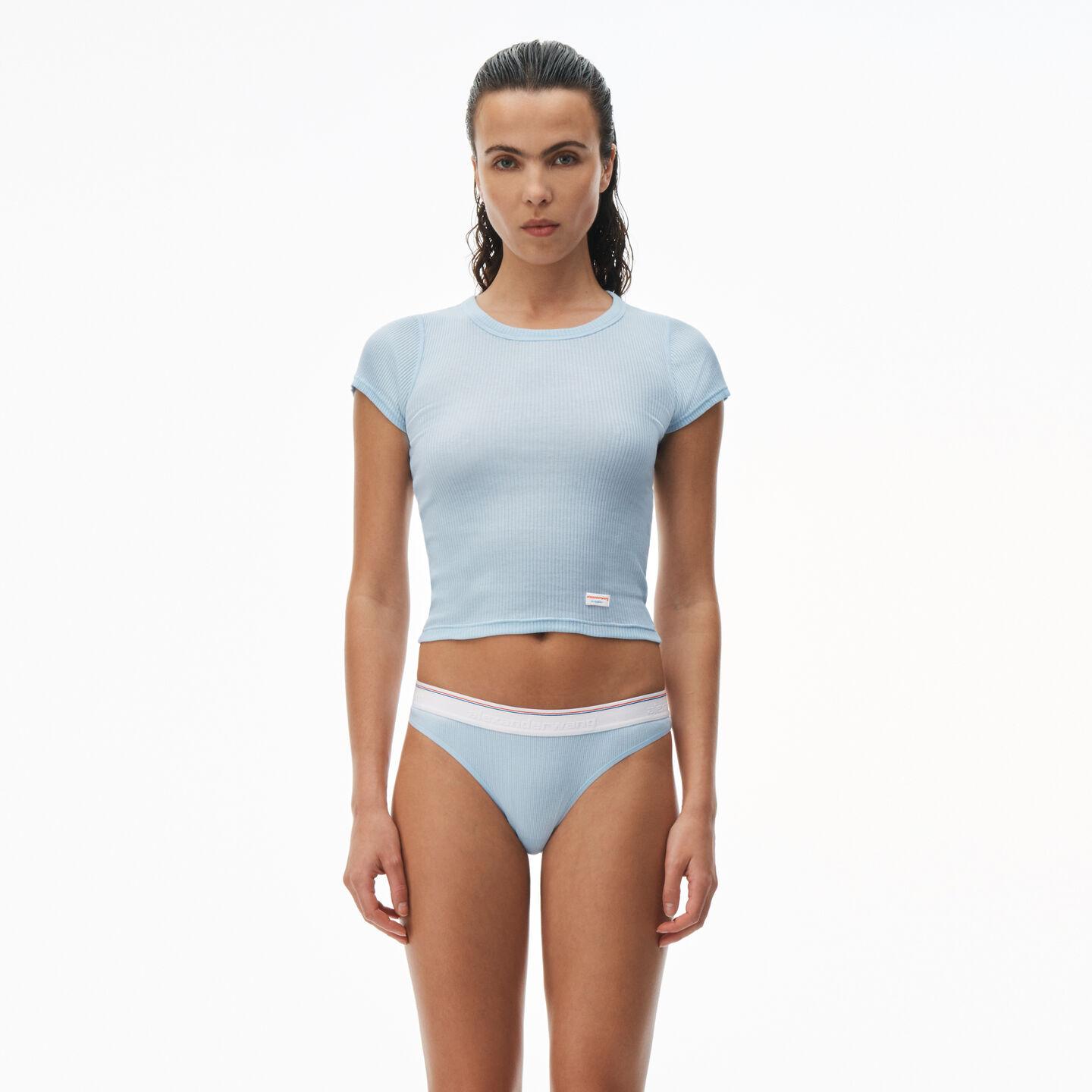 Alexander Wang Short-sleeve Tee In Ribbed Cotton In Blue Pearl