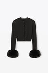 alexander wang faux fur cuff cardigan in compact nylon black