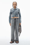 Alexander Wang washed smoke white slim flocked trucker jacket with lasered cloud print