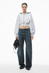 alexander wang cropped zip up hoodie in classic terry light heather grey