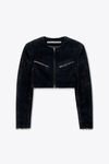 Alexander Wang black 黑色气泡纹理天鹅绒短款夹克