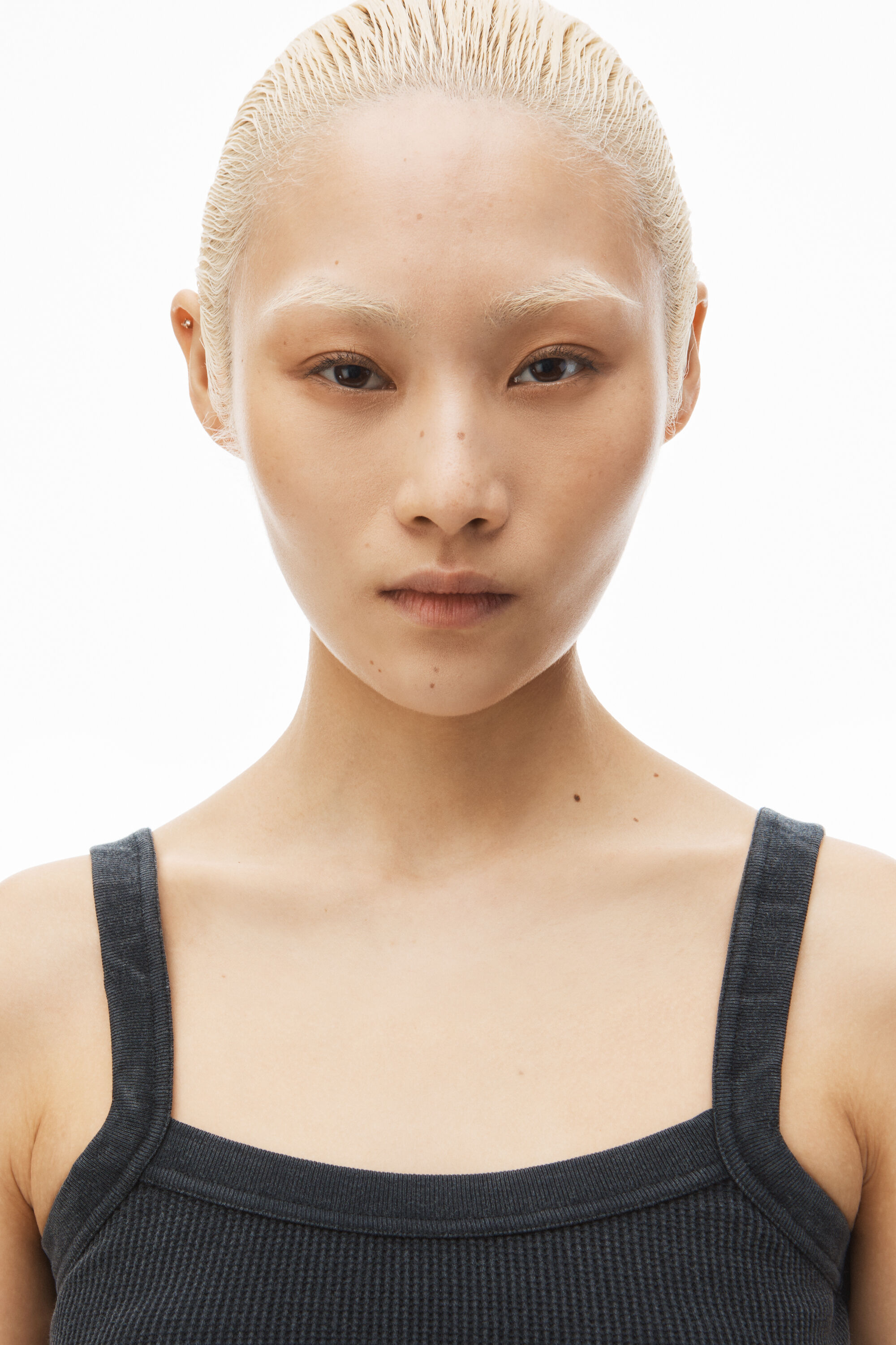 cropped camisole in waffle-knit cotton stretch in WASHED BLACK