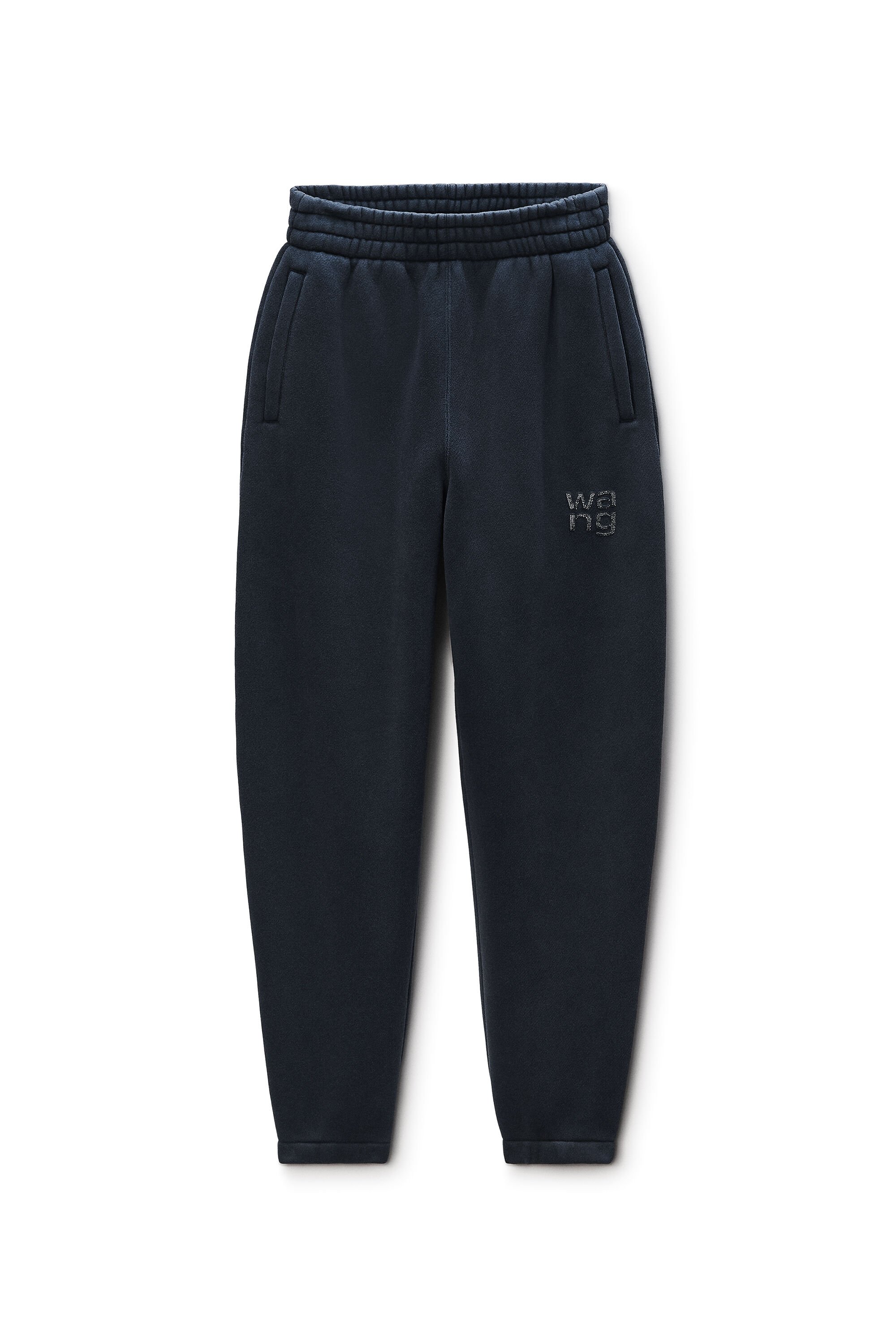 Crystal Hotfix Logo Sweatpant in Brushed Terry in WASHED BLACK