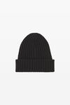 Alexander Wang black ribbed beanie with logo flag tag