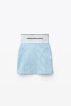 alexander wang logo elastic mini skirt in ribbed jersey chambray blue