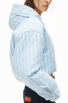 alexander wang crop puffer coat in striped cotton baltic sea/white