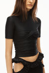 RUCHED MOCK NECK TOP IN STRETCH JERSEY