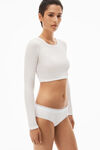 Alexander Wang white cropped long-sleeve tee in ribbed cotton jersey