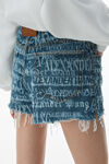 short en jean taille haute à bords effilochés en coton avec logo