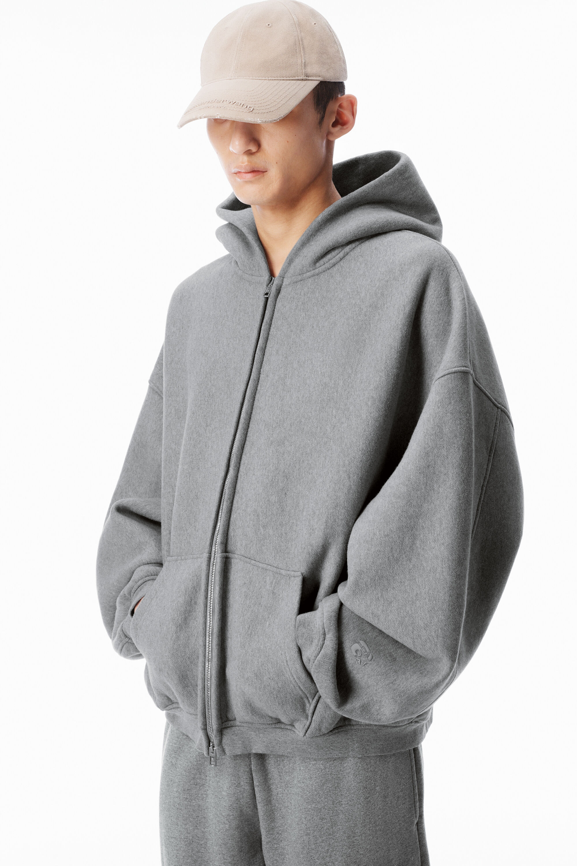 STAR ZIP UP HOODIE IN DENSE FLEECE in SIDEWALK | alexanderwang®
