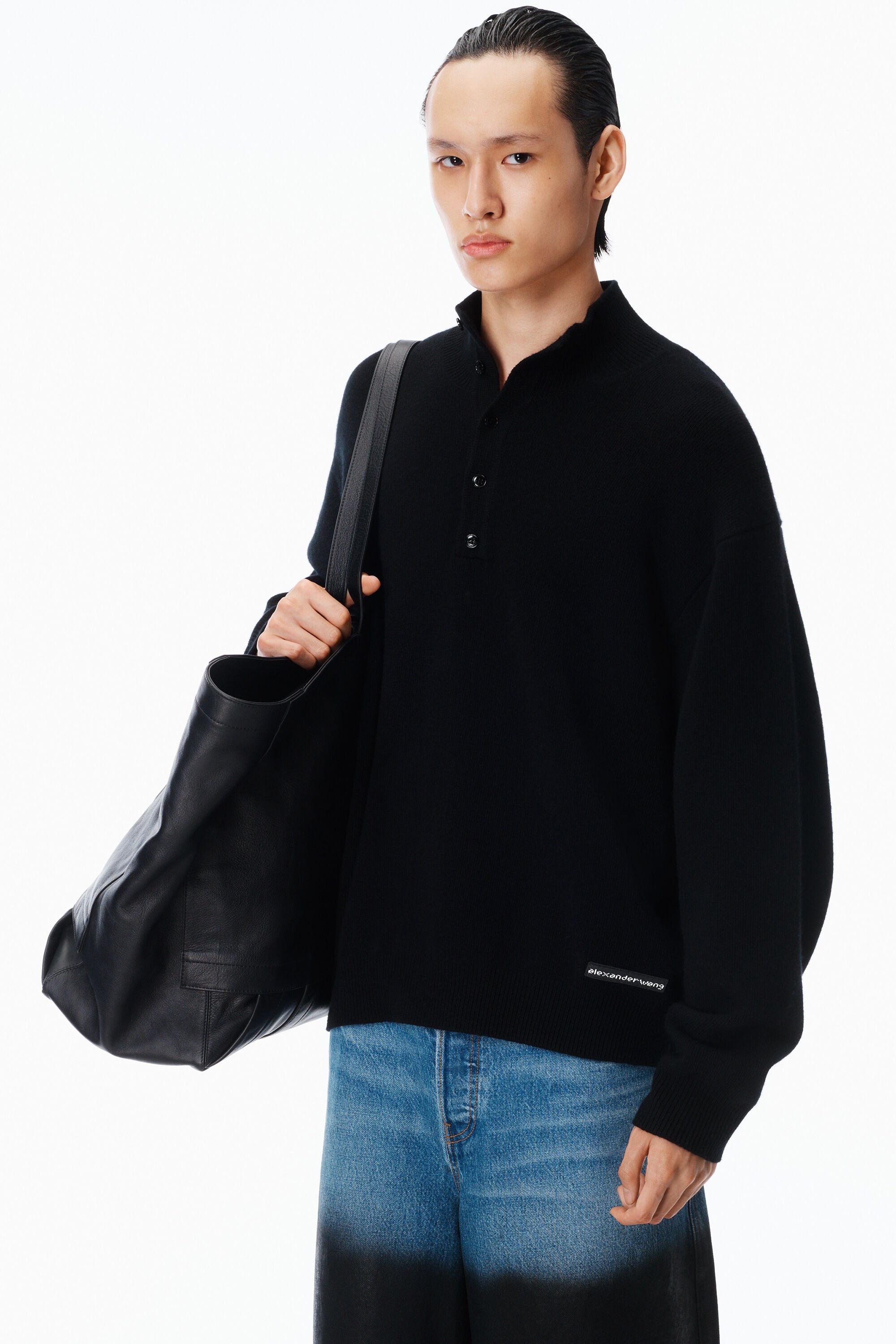 Turtleneck Henley in BLACK | alexanderwang®