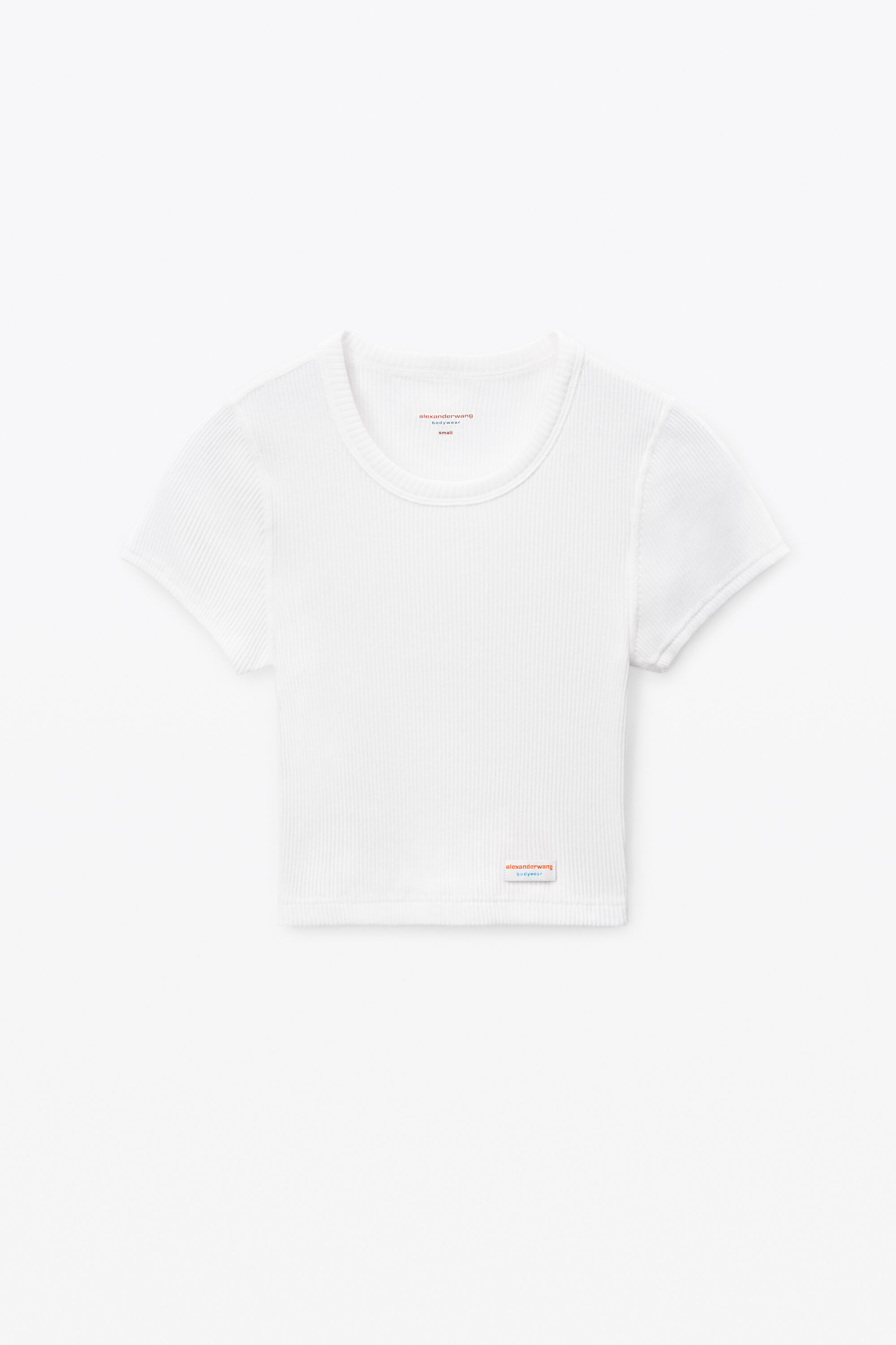 Cropped Short-Sleeve Tee in Ribbed Cotton Jersey in WHITE
