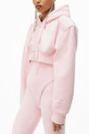 alexander wang cropped zip up hoodie in velour light pink
