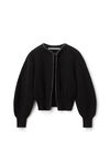 RUCHED LEATHER TRIM CARDIGAN IN WOOL