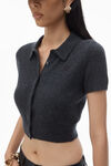 Alexander Wang charcoal logo embroidered polo cardigan in wool