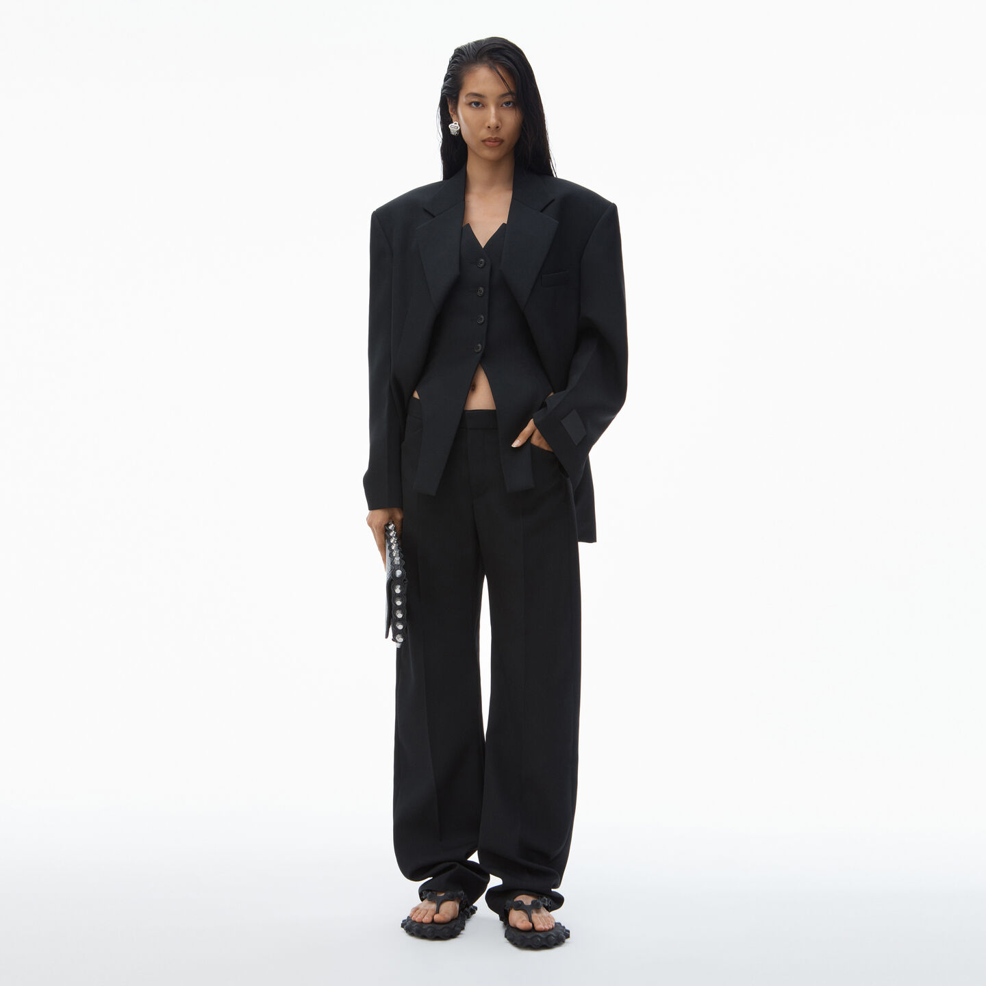 Alexander Wang Exaggerated Split Front Boxy Blazer In Black