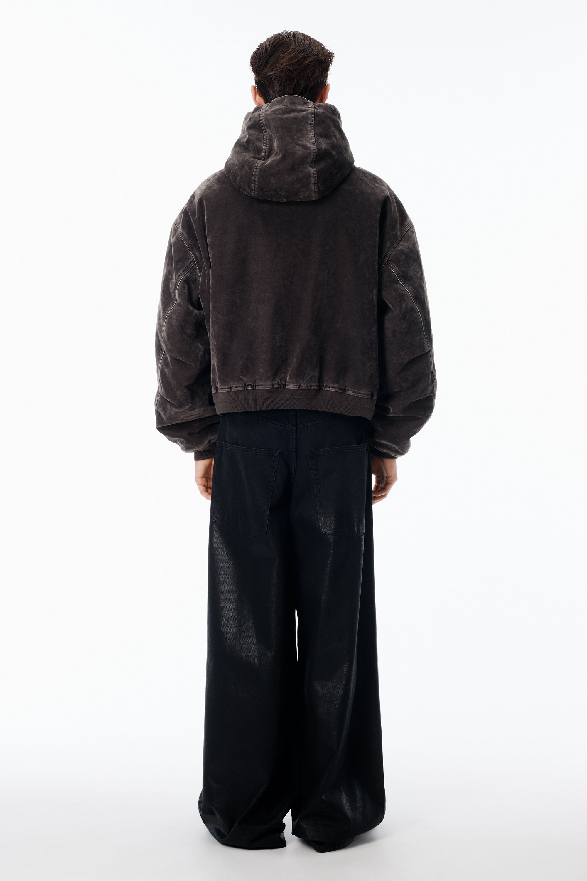 Unisex Carpenter Hoodie in Flocked Denim Oversized in WEATHERED