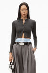 Alexander Wang charcoal melange crystal hotfix shrunken cardigan in wool