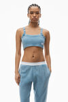 Alexander Wang washed blue pantaloni da jogging in cotone elasticizzato a nido d'ape